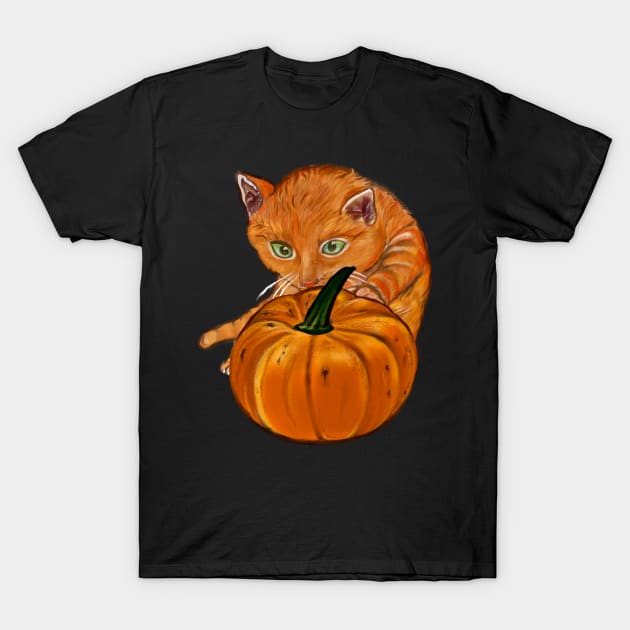 Pumpkin and ginger cat in Autmn T-Shirt by Artonmytee